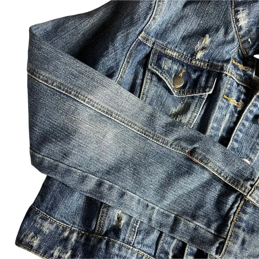 Thread Supply Cropped Distressed Blue Jean Jacket - Picture 8 of 10